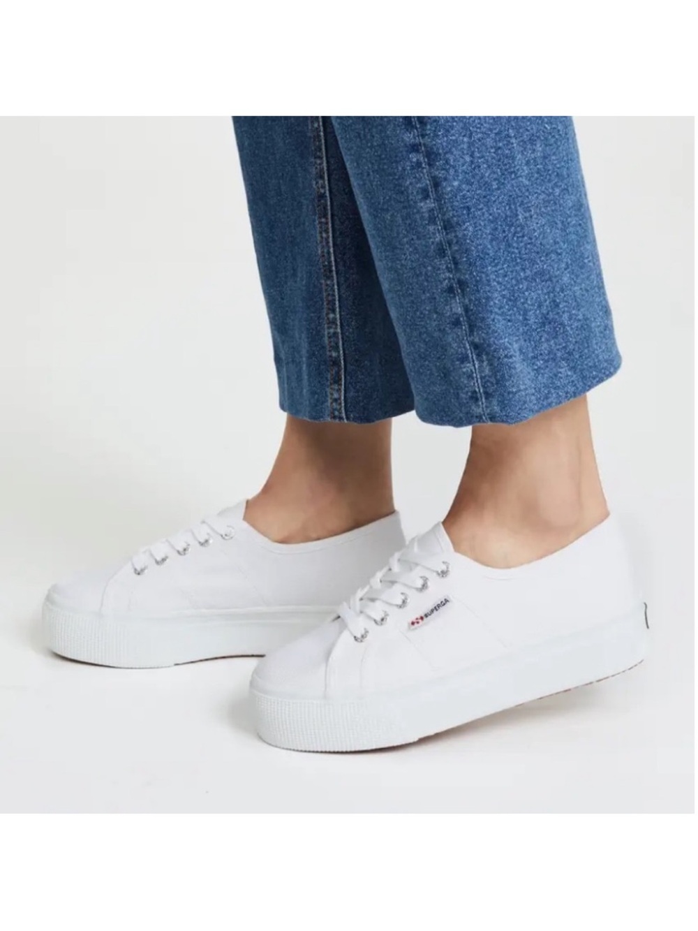 Superga White Canvas Platform Sneakers